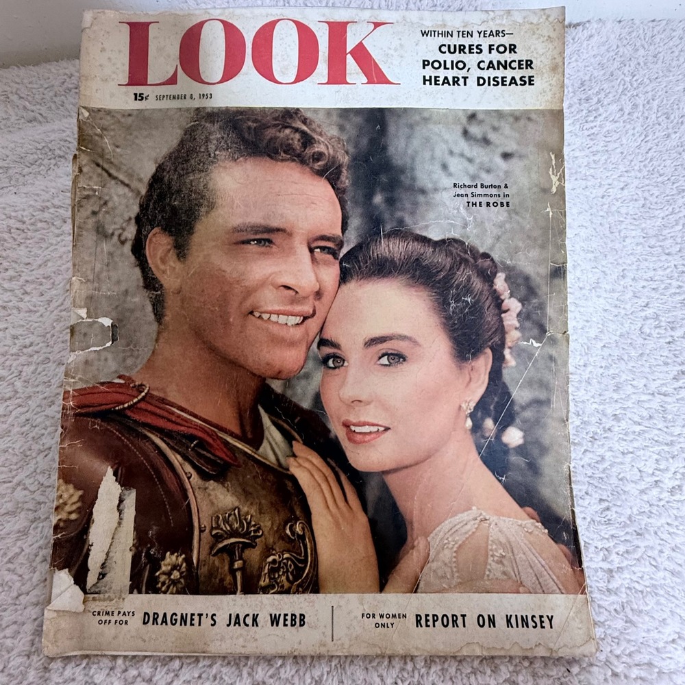 Vintage LOOK Magazine September 8 1953 Richard Burton Jean Simmons The Robe
